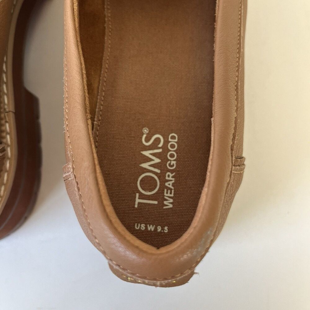 TOMS Cara Slip On Lug Platform Penny Loafers Flats Leather Camel Brown Size 9.5 - Picture 13 of 14